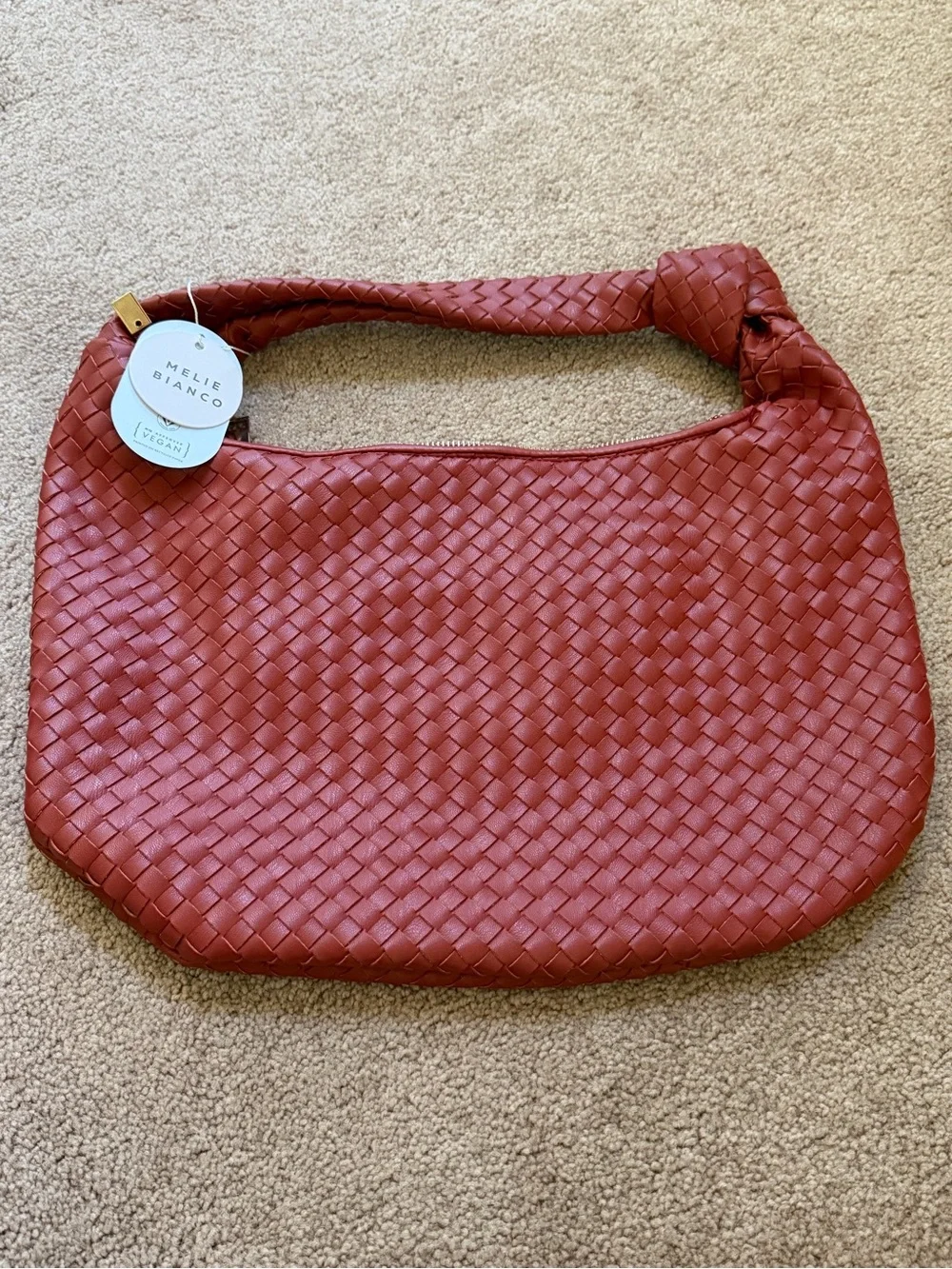 NWT neeAnthropologie melie Bianco Brigitte satchel woven knot bag tomato orange